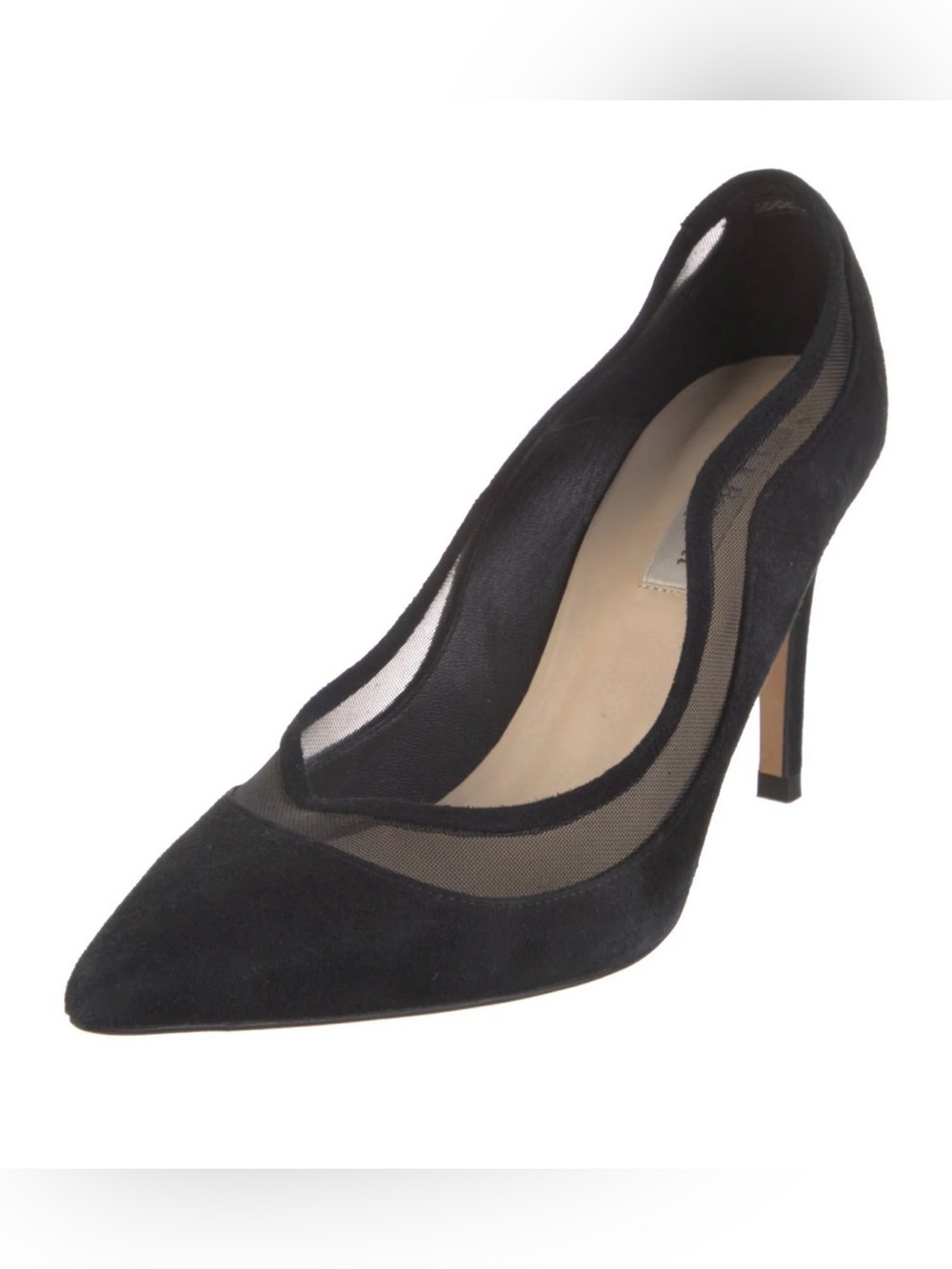 LK Bennett Faye Black Pointed Mesh-Trim Suede Pump